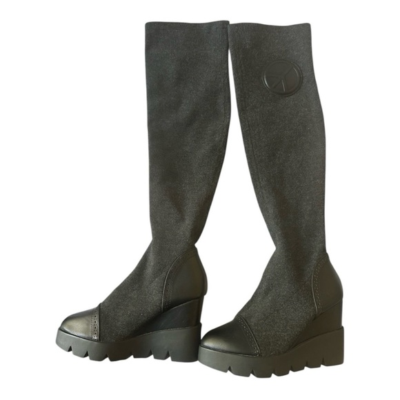 TALLIA Black Knee High Wedge Boots - Picture 2 of 6